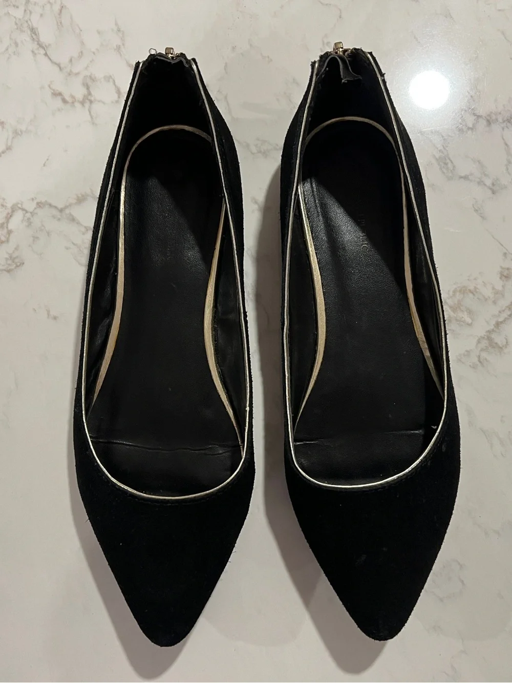 Banana Republic Black Pointed Toe Flats with Gold Trim, 7